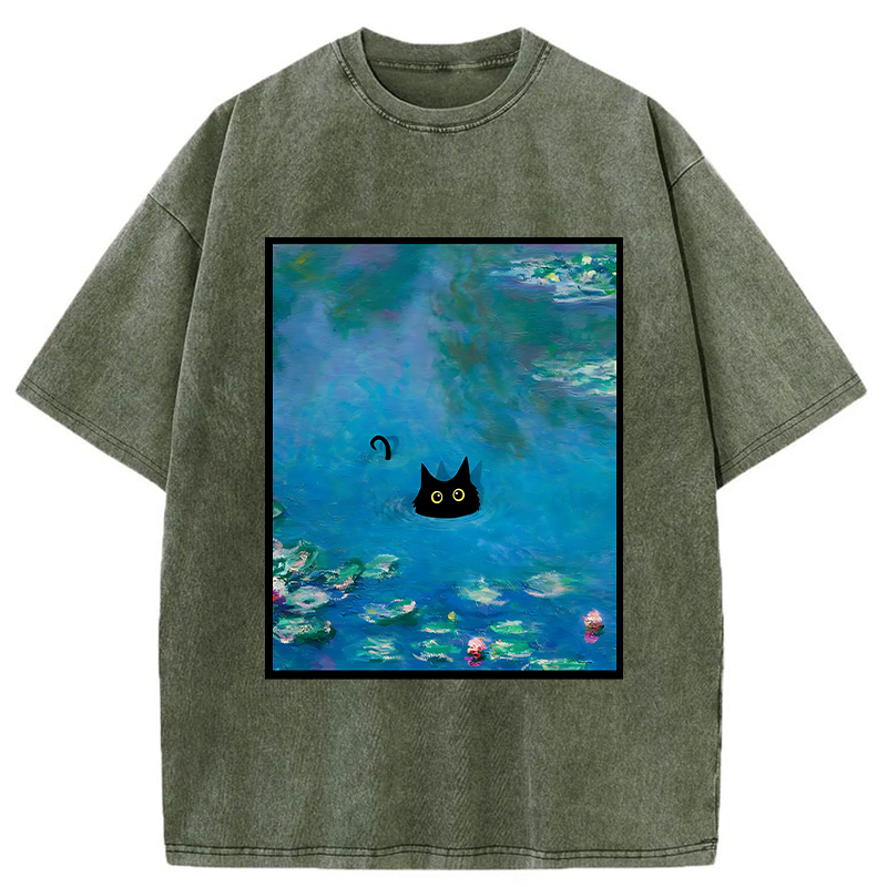 Monet Water Lily Cat Washed T-Shirt