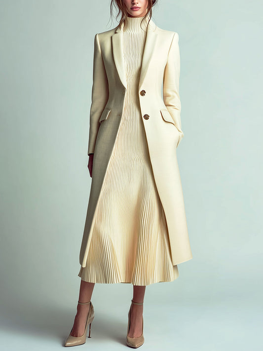 Taidalw Vintage Elegant Wool Blend Notch Lapel Single-Breasted Tailored Mid-Length Coat