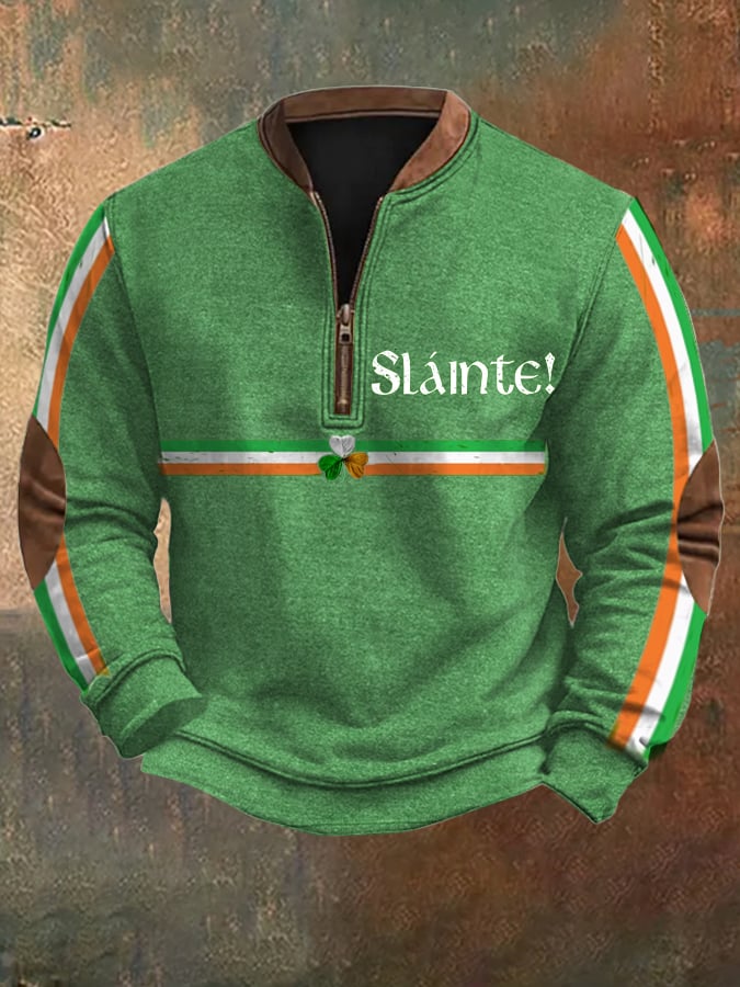 Men's St. Patrick's Day Print Zipper Collar Sweatshirt