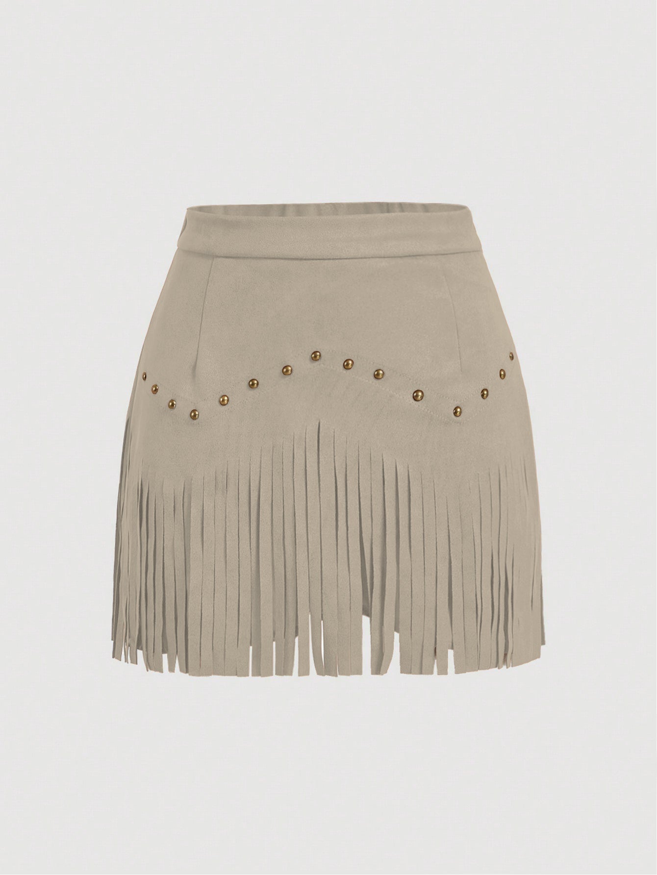 Women's Vintage Hippie Rivet Fringe Brown Suede A-Line Skirt