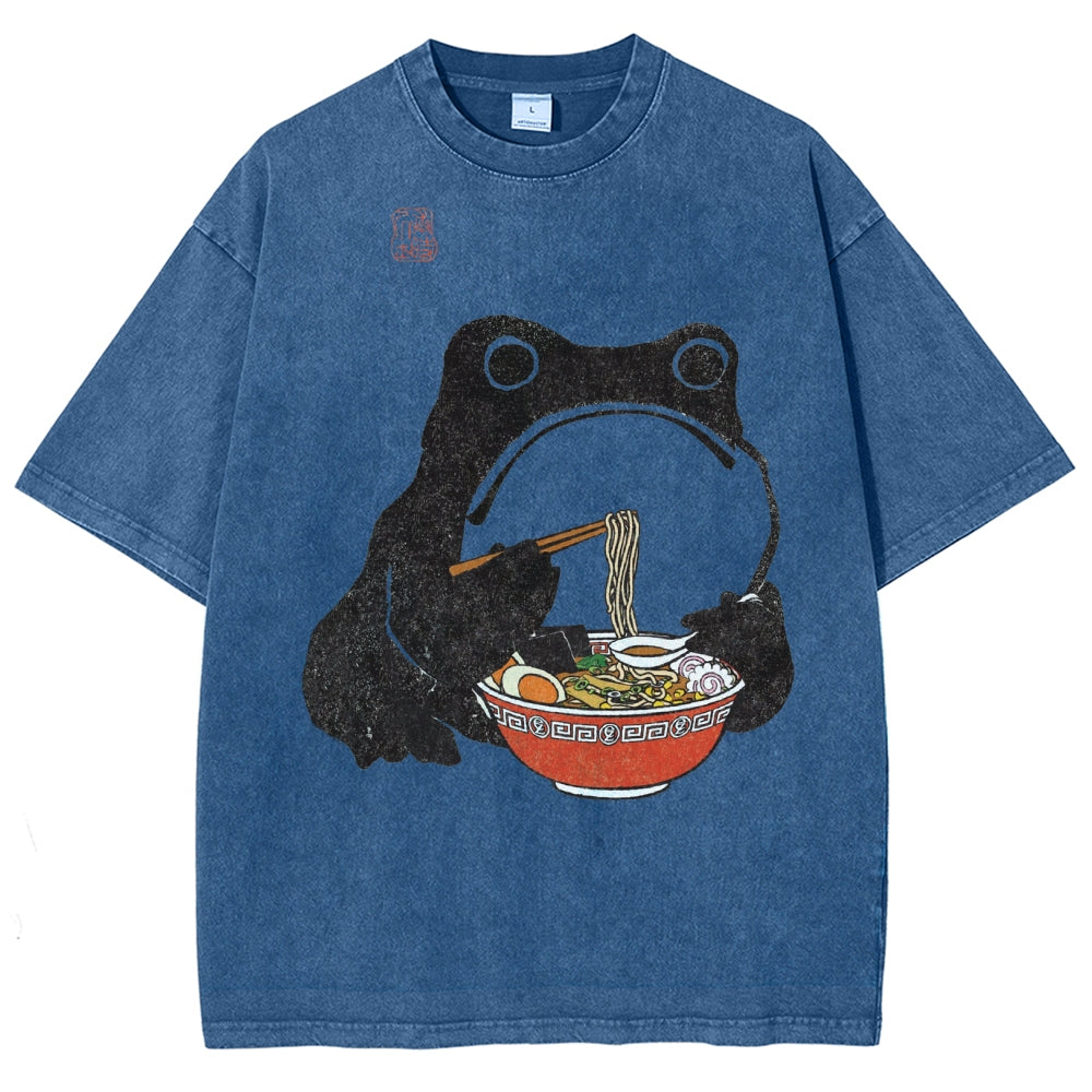 Unisex Frog Printed Washed Tee
