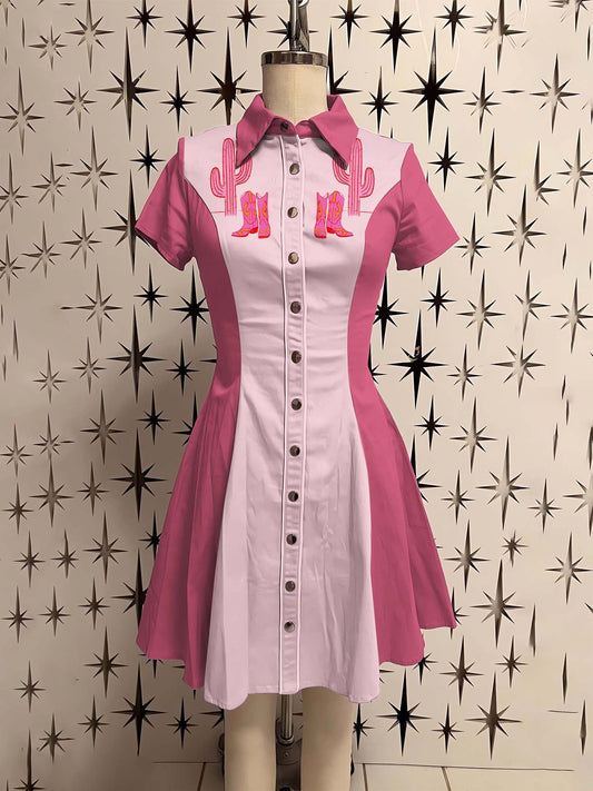 Pink Cactus Printed Shirt Dress