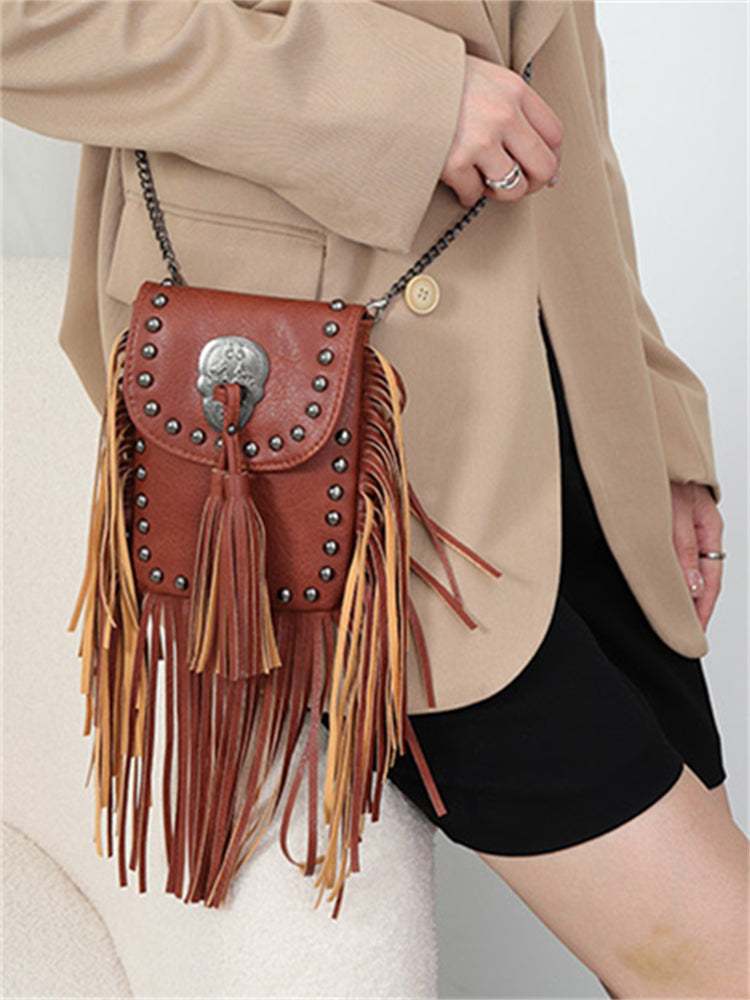 Vintage Studded Tassels Crossbody Bag