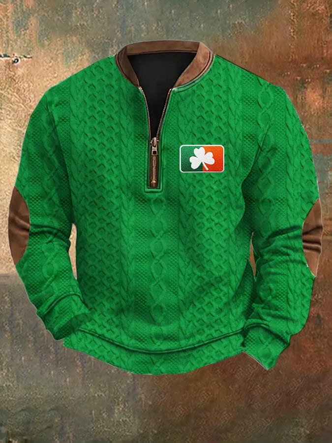 Men's Braided Jacquard St. Patrick's Day Embroidered Zip-Up Sweatshirt