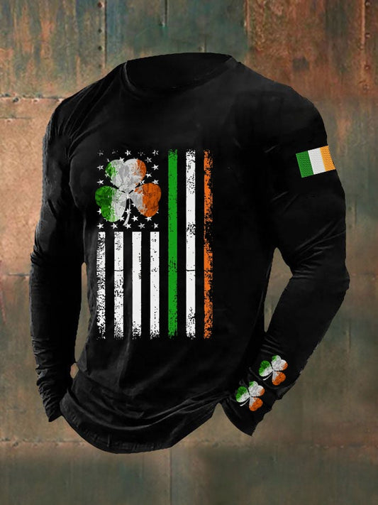 Men's St. Patrick's Day Pattern Irish Flag Casual Long Sleeve T-Shirt