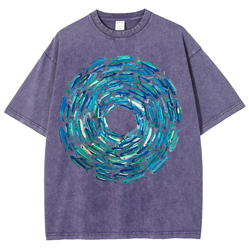 Circle Fishes Unisex Vintage Washed Tee
