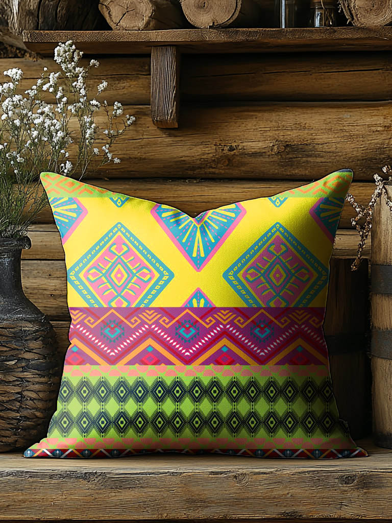 Retro Indian and Pakistani Truck Pattern Art Print Casual Pillow