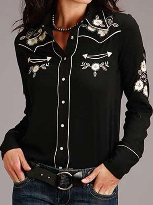 Women's Western Retro Print Long Sleeve Shirt