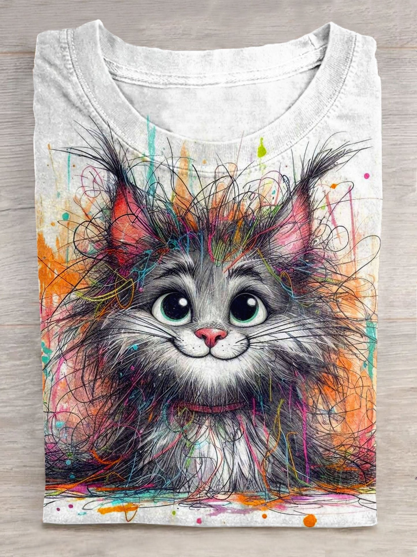 Funny Cute Cat Art Print Casual Short Sleeve T-shirt