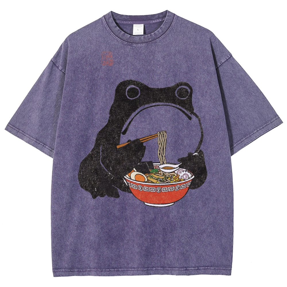 Unisex Frog Printed Washed Tee