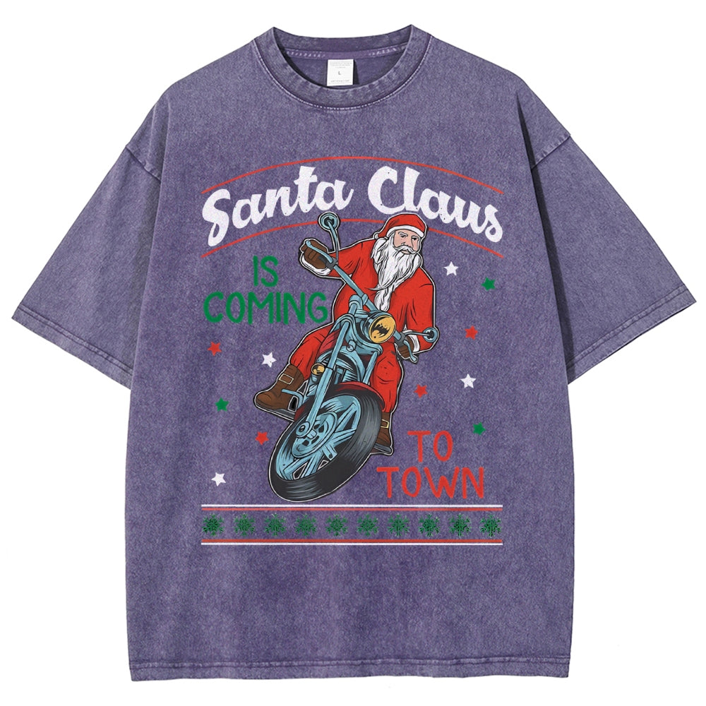 Unisex Santa Claus Printed Washed Tee