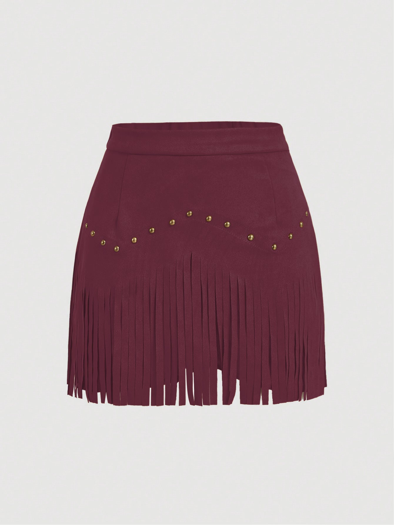 Women's Vintage Hippie Rivet Fringe Brown Suede A-Line Skirt