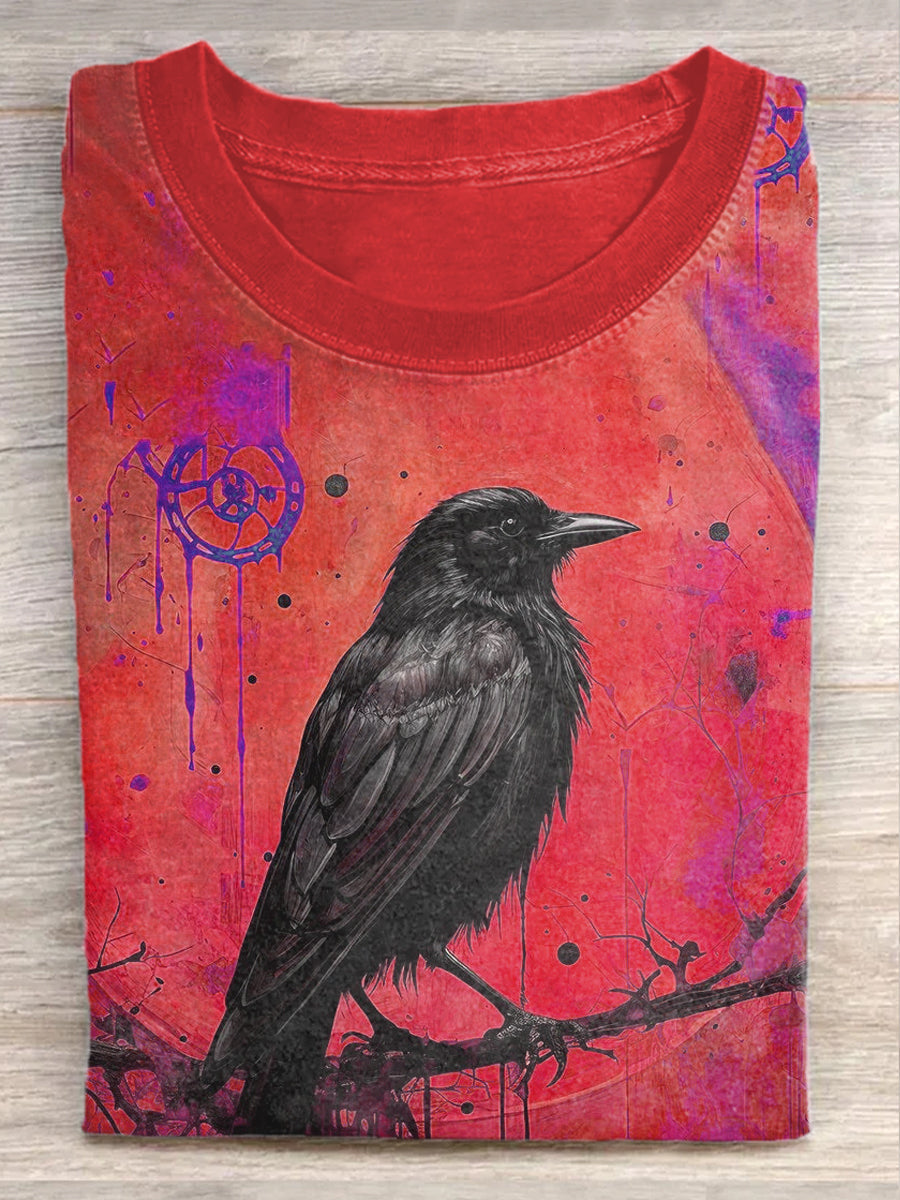 Unisex Halloween Raven Print Casual T-Shirt