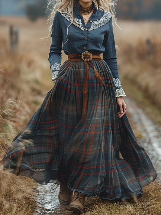 Women's Retro Western Plaid Skirt