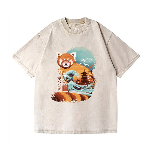 Red Panda Vintage Wash Japanese Design T-Shirt