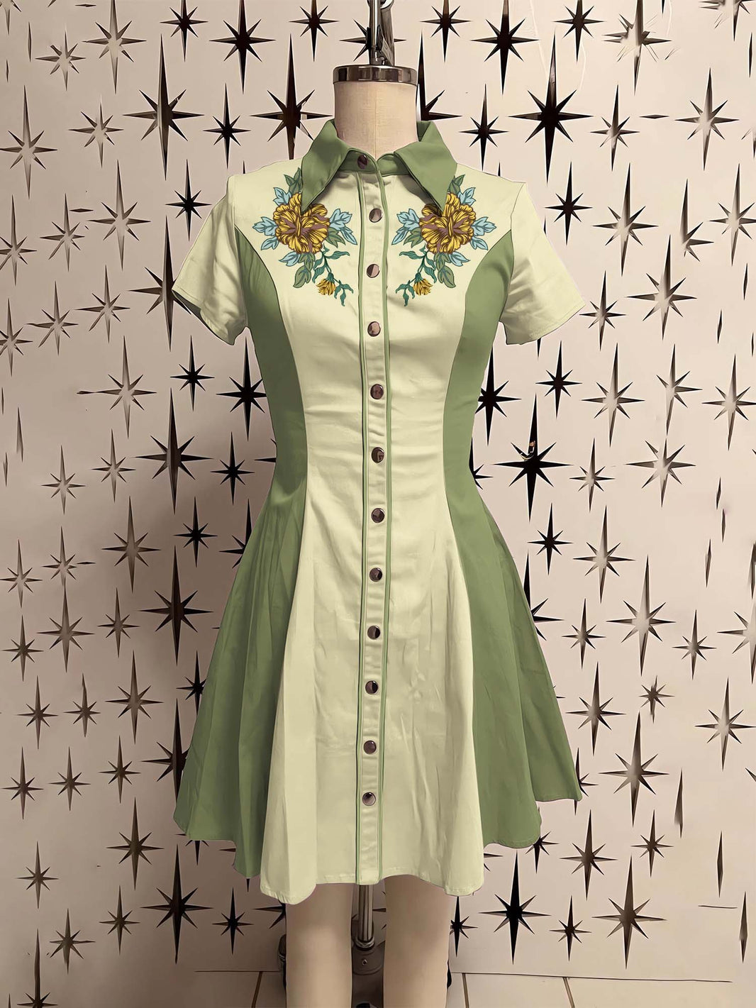 Western Vintage Flower Printed Shirt Dress main image 1