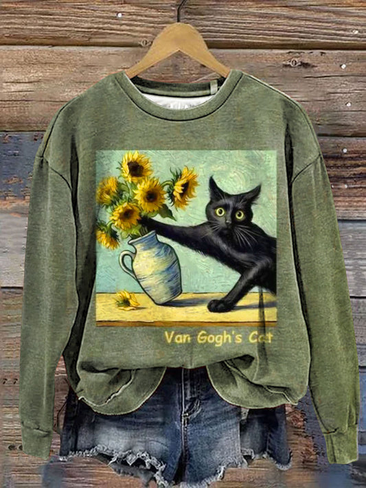 Van Gogn's Cat Art Print Casual Sweatshirt