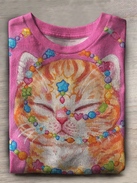 Cat Print Casual Short Sleeve Top