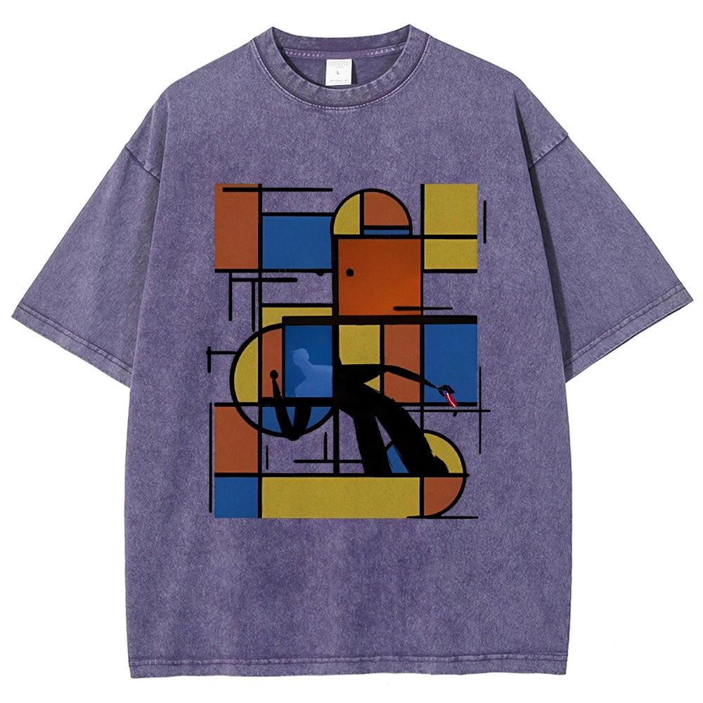 Unisex Geometry Printed Washed Tee
