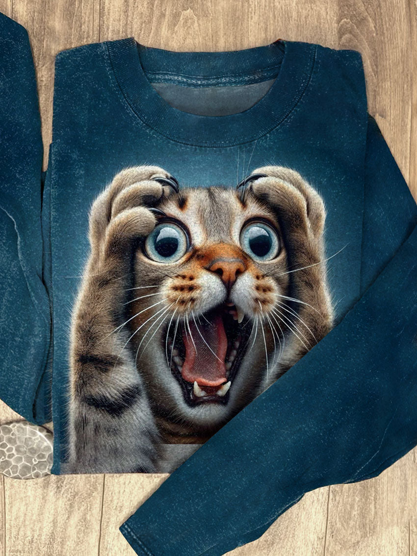 OMG Funny Cat Print Casual Sweatshirt