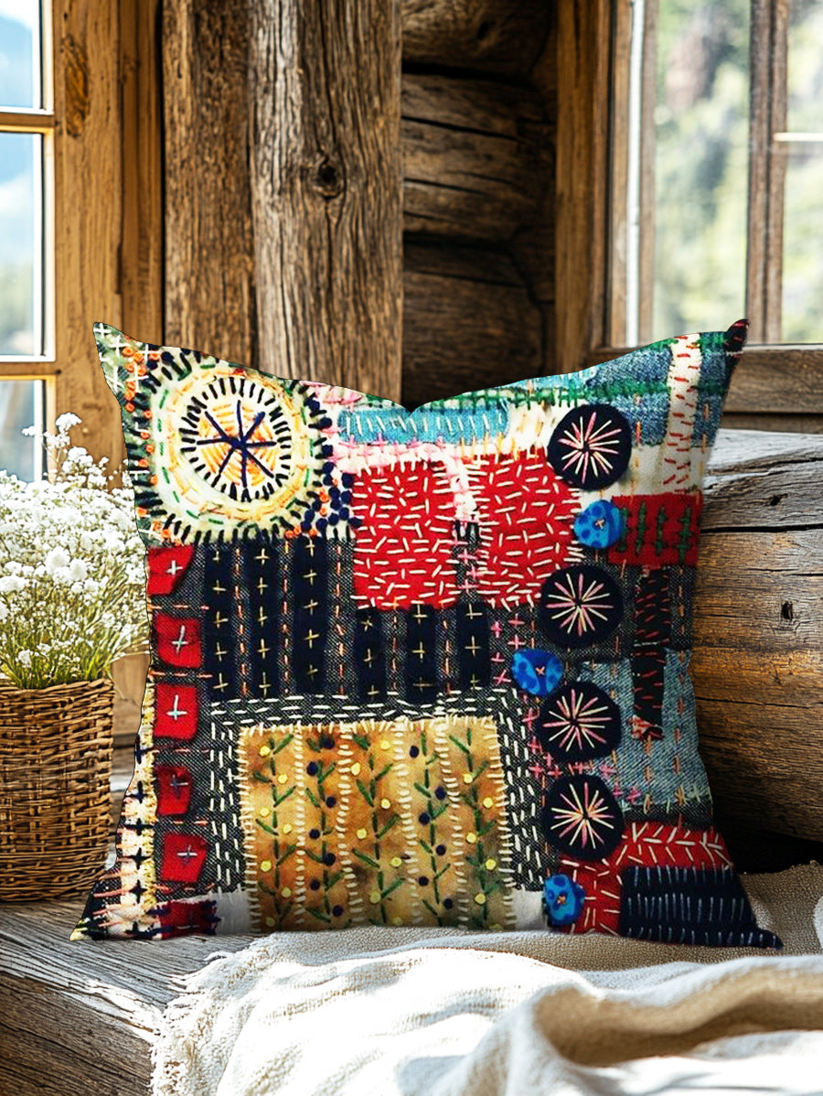 Vintage Patchwork Art Print Casual Pillow