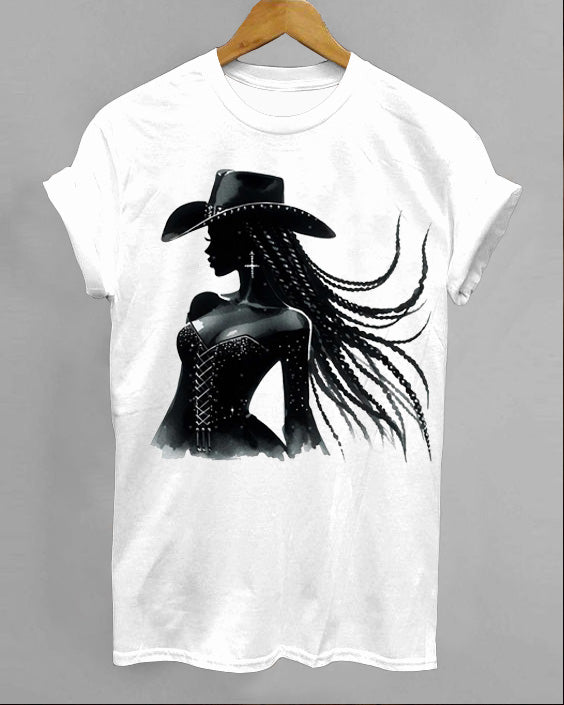Magic Black CowGirl Crew Neck Short Sleeve Cotton T-shirt
