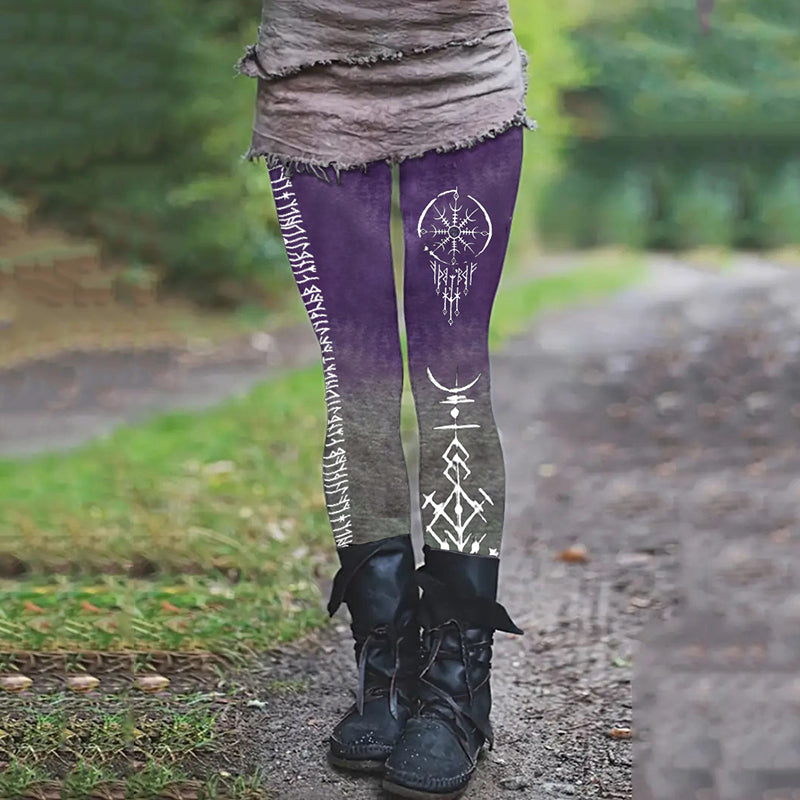 Tie-Dye Ombre Viking Compass Pattern Legging