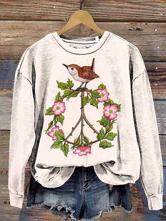 Retro Hippie Peace Sign Love and Peace Bird Casual Sweatshirt