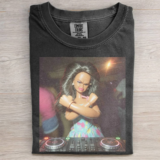 BALCK GIRL DOLL DJ FACE MEME TEE