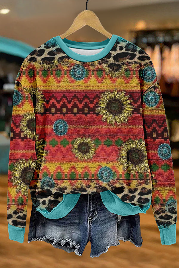 Retro Western Aztec Print Sweatshirt