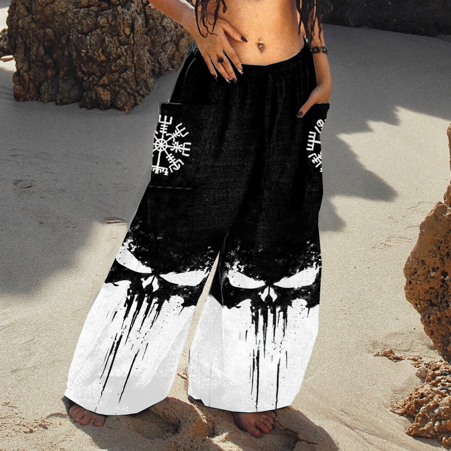 Tribal Viking Skull Runes Graphics Women's Loose Pants