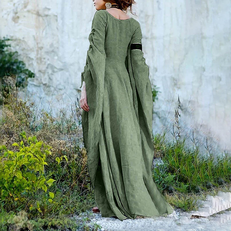 Vintage Medieval Long Sleeve Round Neck Maxi Dress