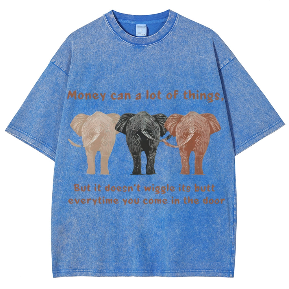 Unisex Elephant Printed Washed Tee