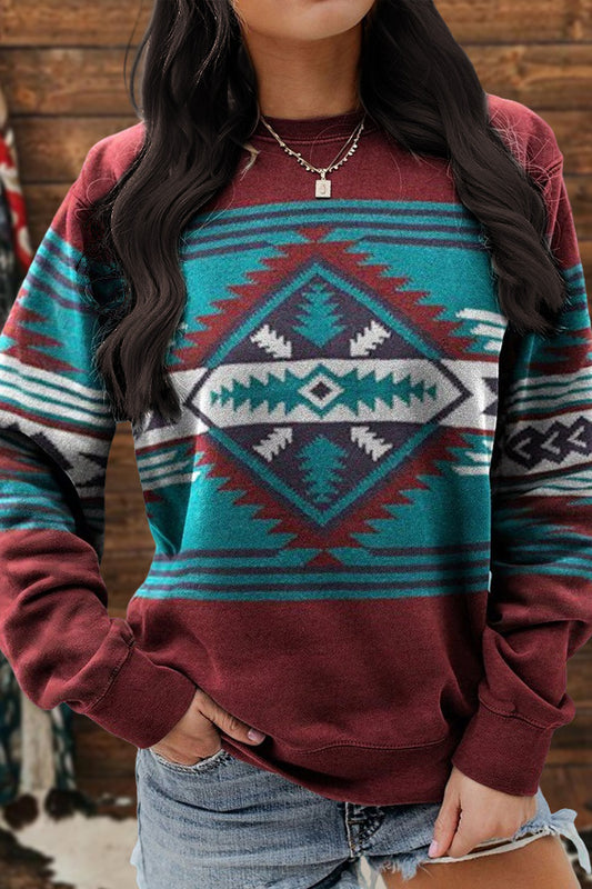 Retro Western Aztec Print Sweatshirt