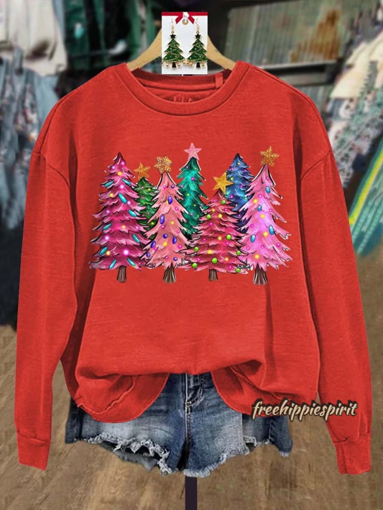 Lovely Christmas Tree Art Print Casual Sweatshirt