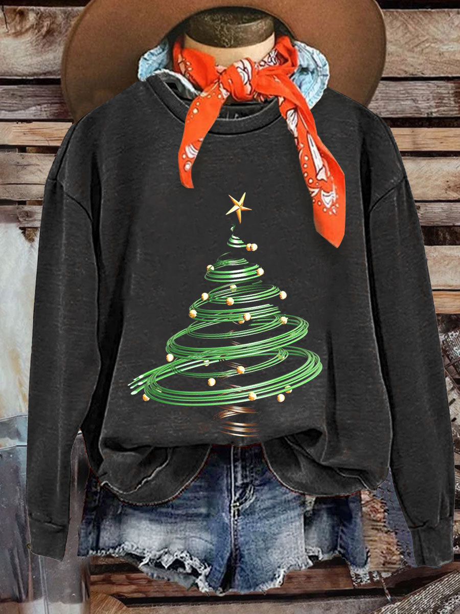 Glitter Christmas Tree Print Casual  Sweatshirt