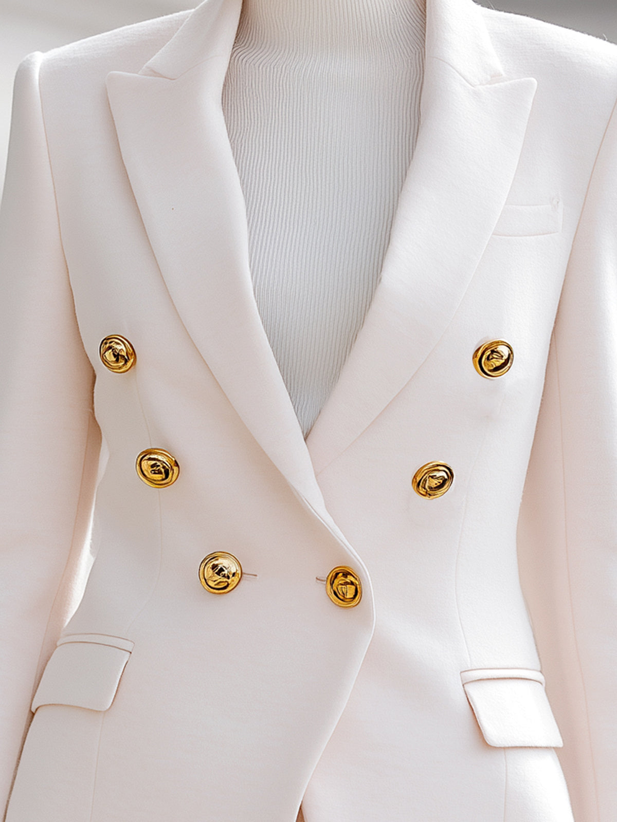 Taidalw Chic Elegant Cream Wool Blend Peak Lapel Double-breasted Slim-fit Blazer