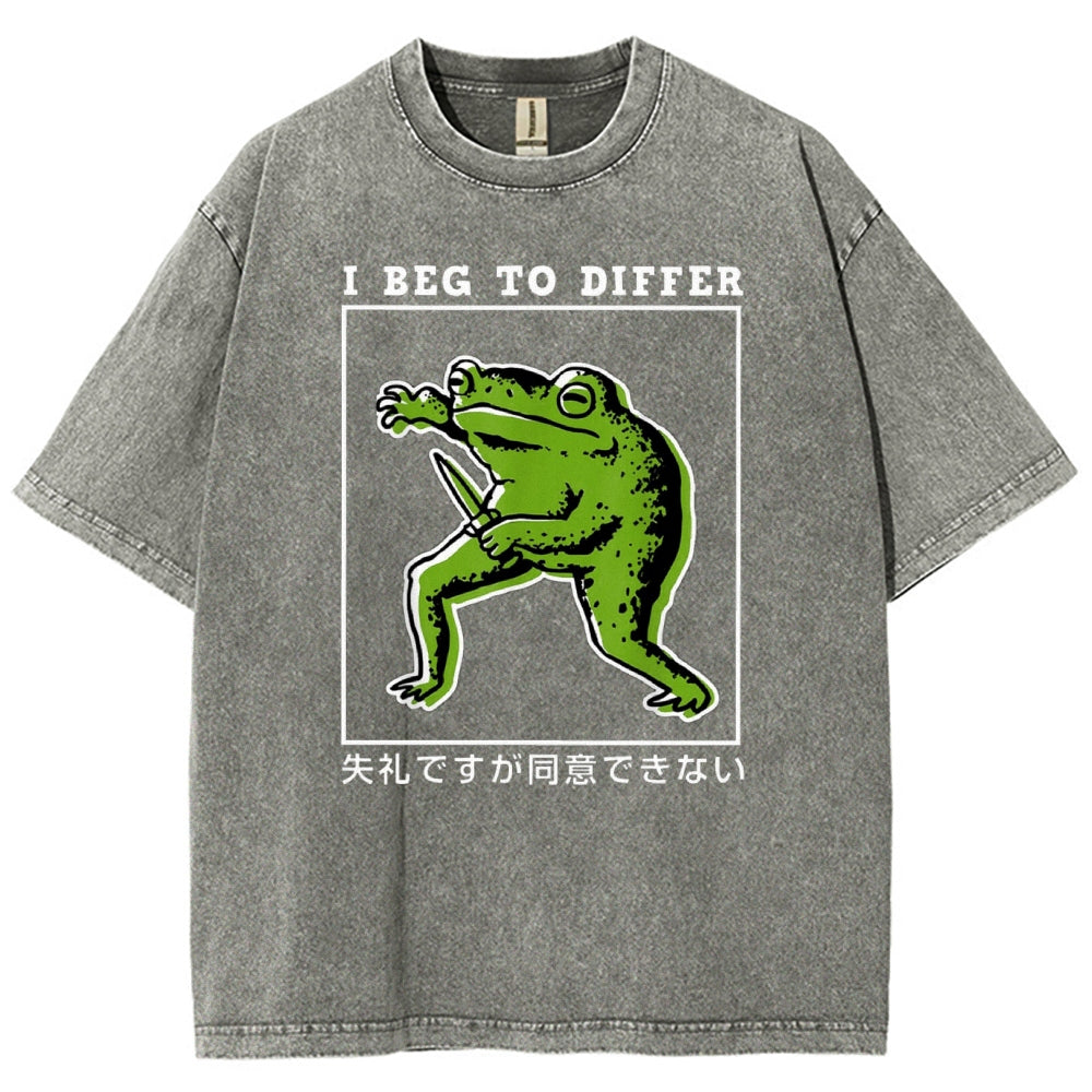 Unisex Japanese Frog Printed Washed Tee