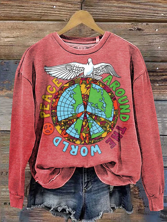 Retro Hippie Peace Sign Love and Peace Bird Casual Sweatshirt