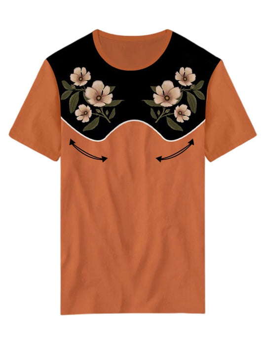 Women's Western Classic Floral Print Crew Neck T-shirt