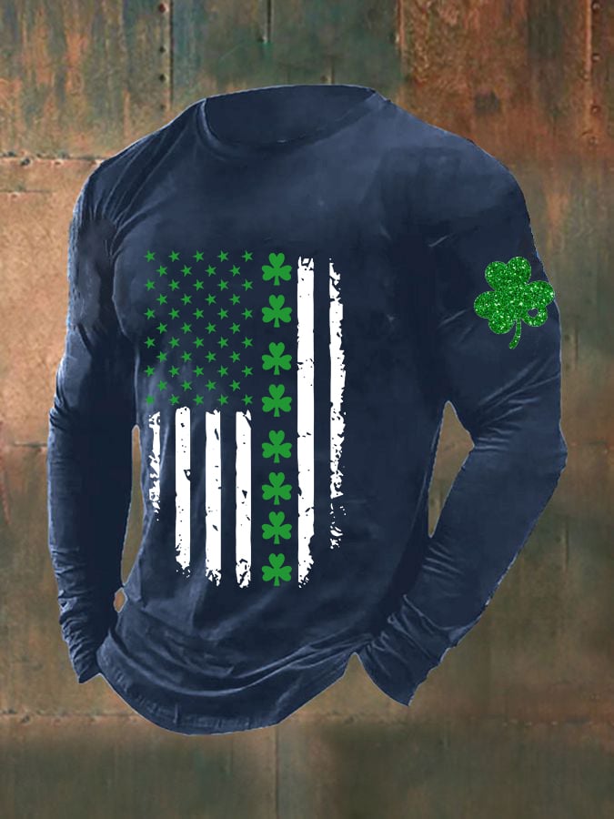 Men's St. Patrick's Day Irish Flag Shamrock Casual Long Sleeve T-Shirt