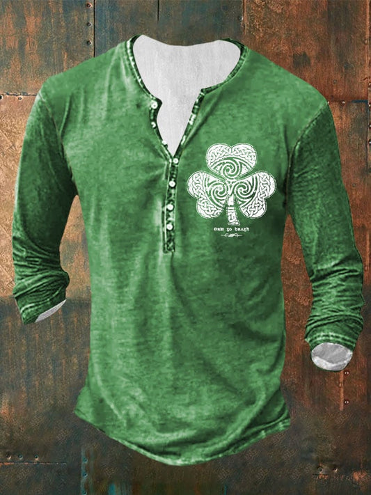 Men's Shamrock St. Patrick's Day Print Buttons Casual Top