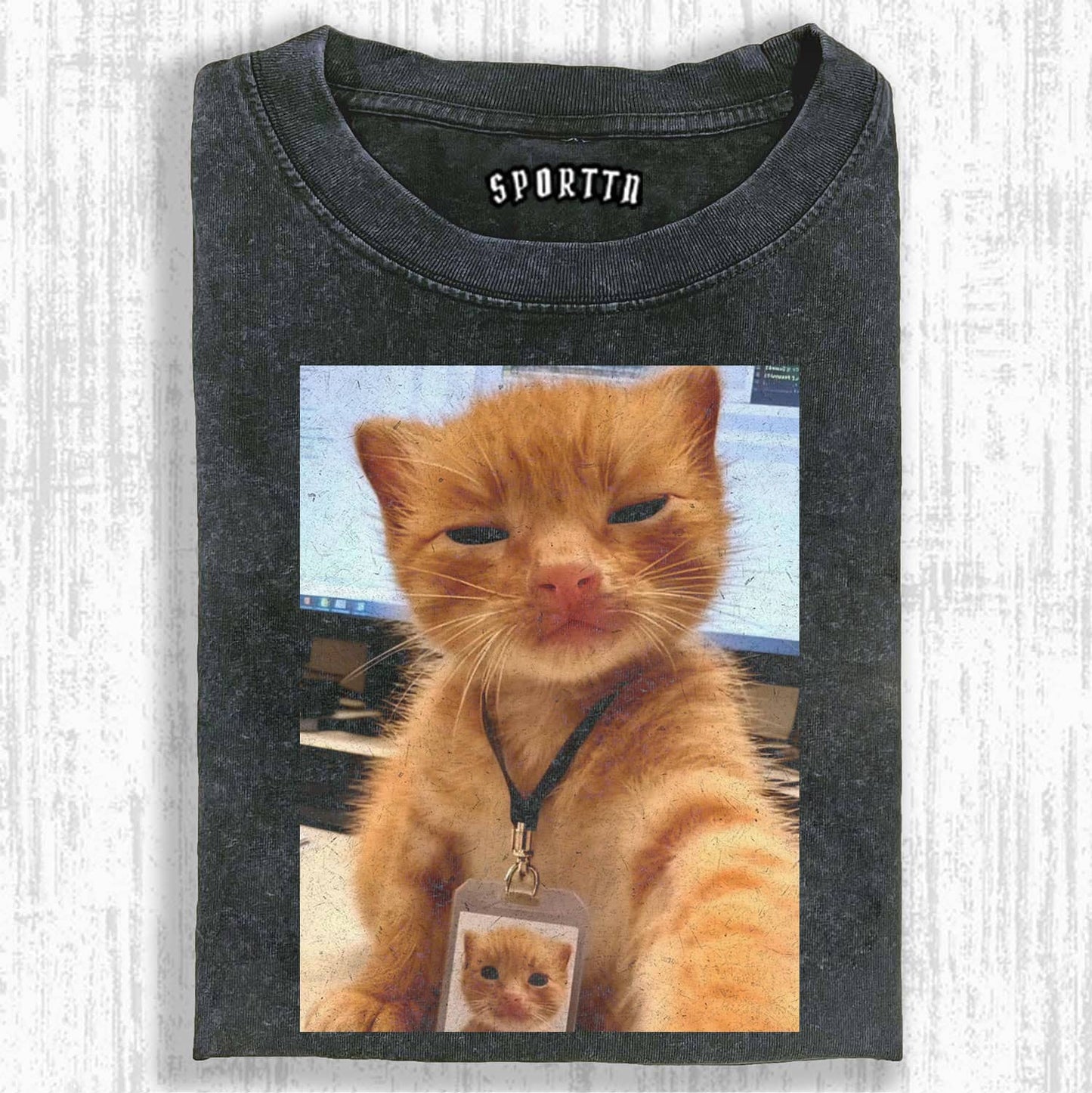 Office Cat The Cute Orange Cat with an ID Badge T-shirt