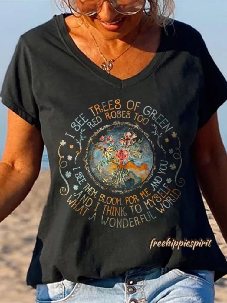 What a Wonderful World Hippie Women's Printed T-Shirt