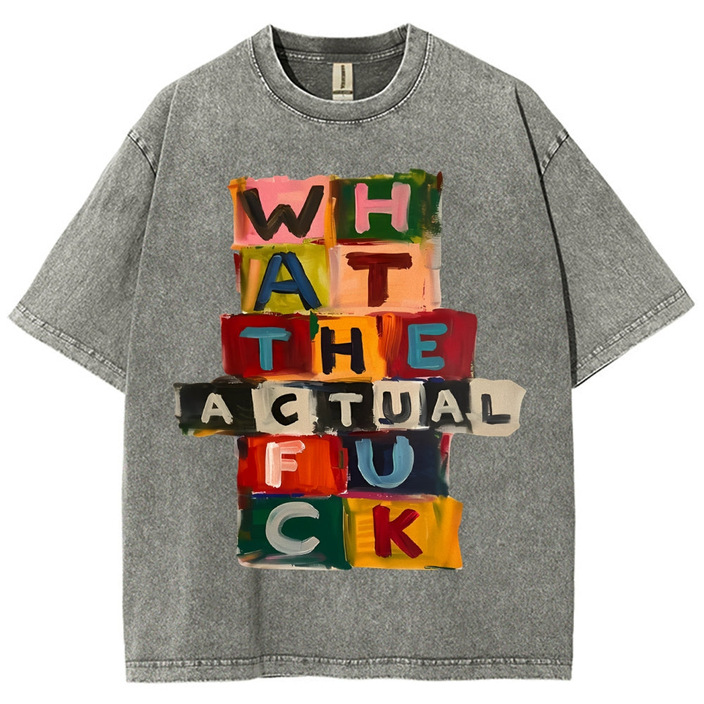 Unisex Colored Letters Printed Washed Tee