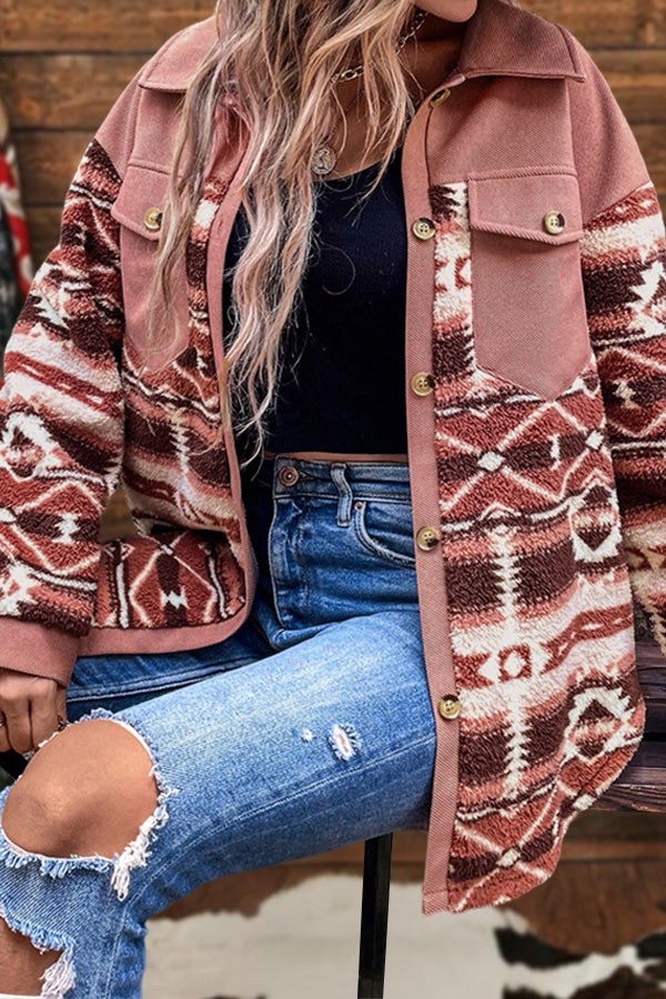 Retro Western Aztec Print Fleece Jacket