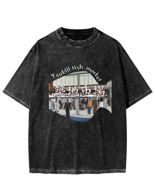Tokyo Fish Market, Japan Vintage Washed T-shirt