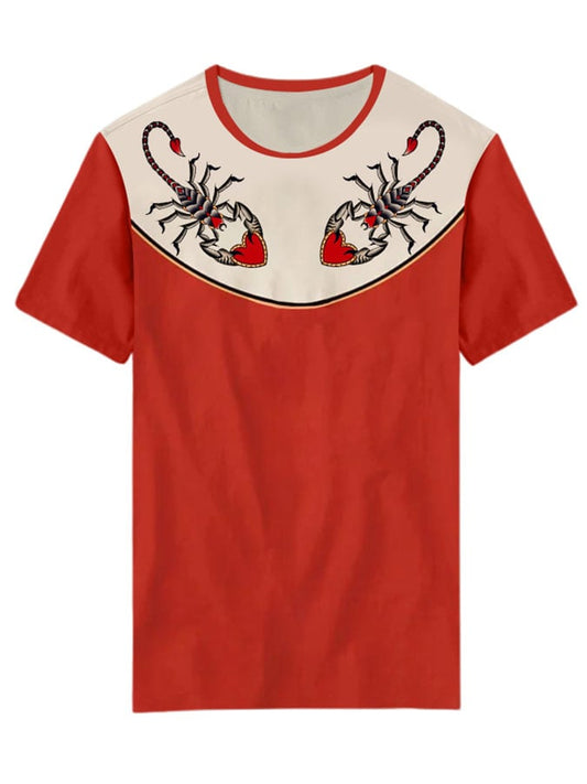 Women's Vintage Scorpion Print Crew Neck Red T-shirt