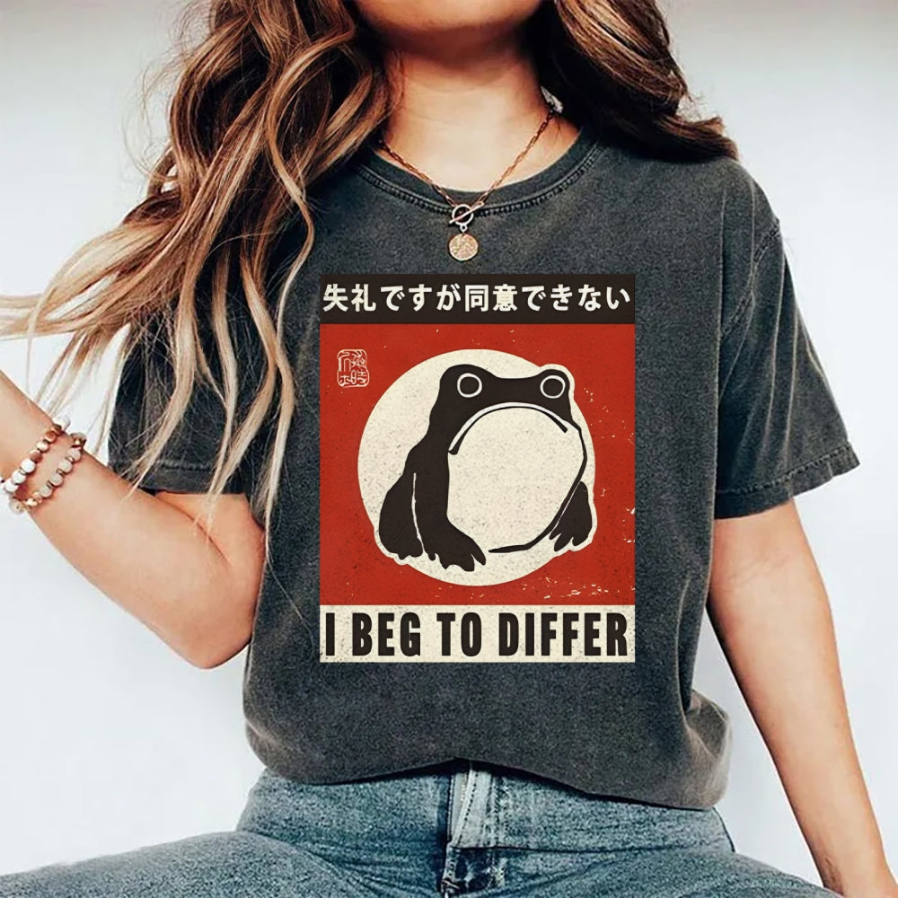 Unisex Japanese Style Frog Printed Washed Tee