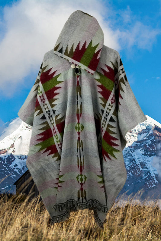 Fashion Retro Ethnic Light Gray Green Totem Cape